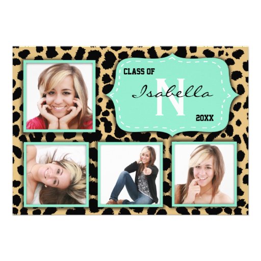 Leopard Print And Teal Accent Party Photo Invite