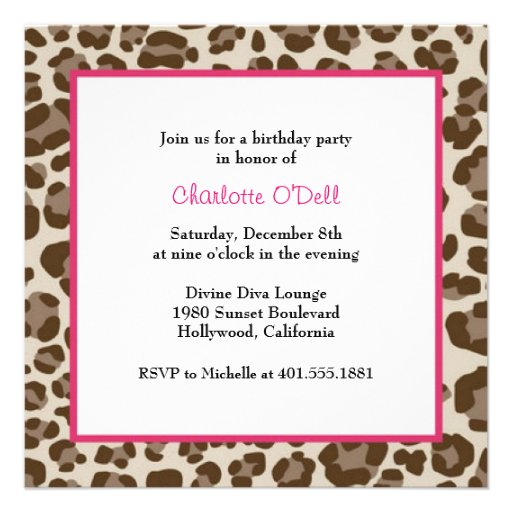 leopard print birthday party custom invite