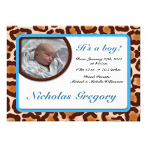 Leopard Print Blue Birth Announcements