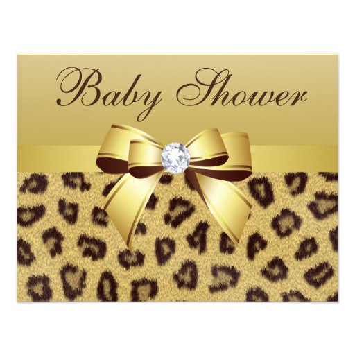 Leopard Print, Bow & Diamond Baby Shower Personalized Announcement
