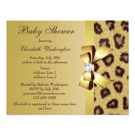 Leopard Print, Bow & Diamond Baby Shower Personalized Announcement