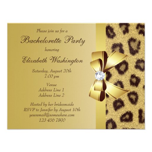 Leopard Print, Bow & Diamond  Bachelorette Party Invites