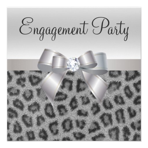 Leopard Print, Bow & Diamond  Engagement Party Personalized Announcements