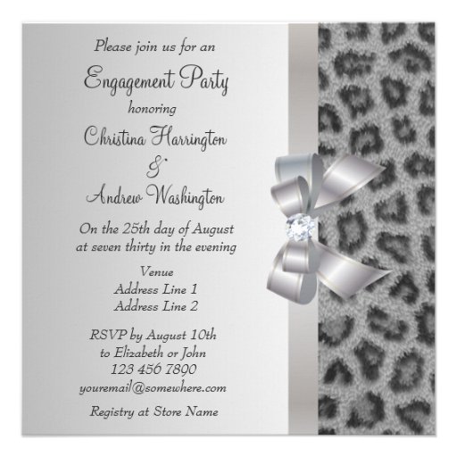 Leopard Print, Bow & Diamond  Engagement Party Personalized Announcements