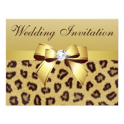 Leopard Print, Bow & Diamond  Wedding Invitation