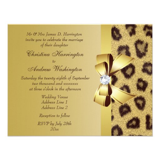 Leopard Print, Bow & Diamond  Wedding Invitation