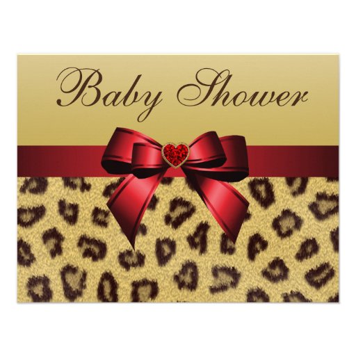 Leopard Print, Bow & Heart Baby Shower Custom Invites