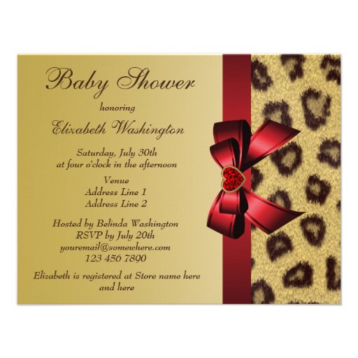 Leopard Print, Bow & Heart Baby Shower Custom Invites