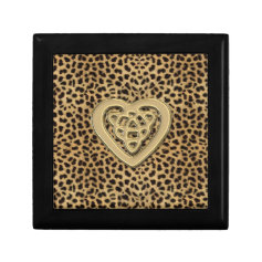 Leopard Print Box with Gold Celtic Heart Gift Box