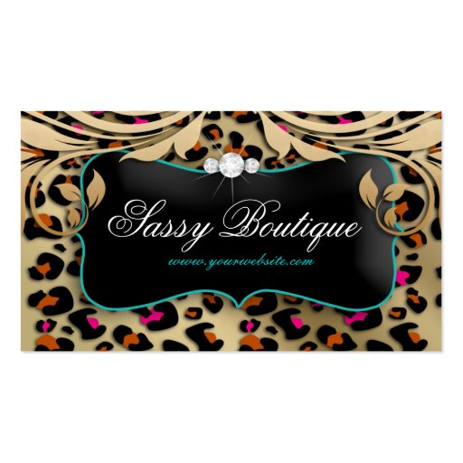 Leopard Print Business Card Beige Swirls Jewelry B (front side)
