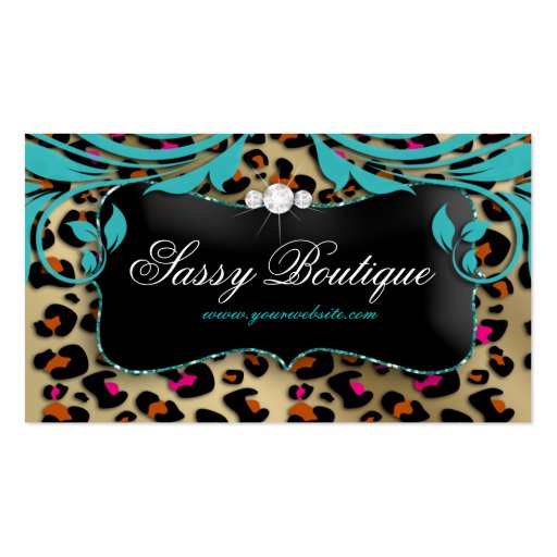 Leopard Print Business Card Blue Swirls Jewelry (front side)