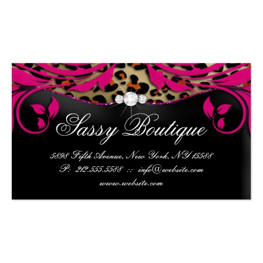 Leopard Print Business Card Pink Swirls Jewelry (back side)