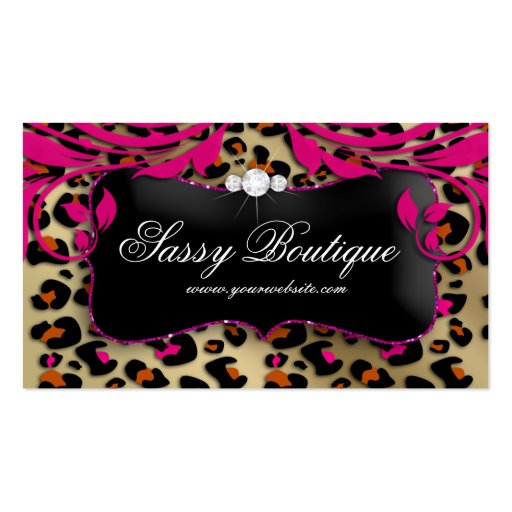 Leopard Print Business Card Pink Swirls Jewelry (front side)