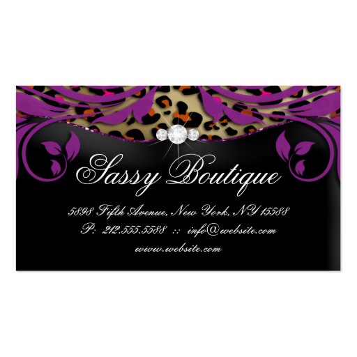 Leopard Print Business Card Purple Swirls Jewelry (back side)