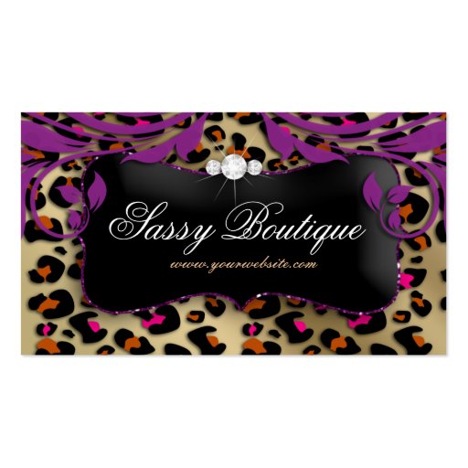 Leopard Print Business Card Purple Swirls Jewelry (front side)