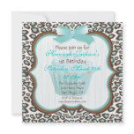 leopard print cupcake teal birthday party invites