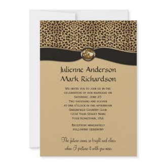 Leopard Print FAUX Ribbon Jewel Wedding Invitation