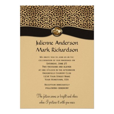 Leopard Print FAUX Ribbon Jewel Wedding Invitation