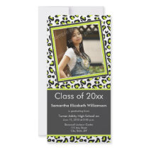 Leopard Print Graduation Photo Announcement (lime) photo cards