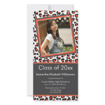 Leopard Print Graduation Photo Announcement orange photo cards