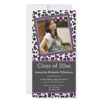 Leopard Print Graduation Photo Announcement purple photo cards