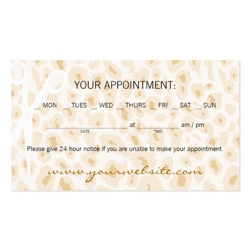 Leopard Print Hair & Beauty Appointment Business Card Templates (back side)