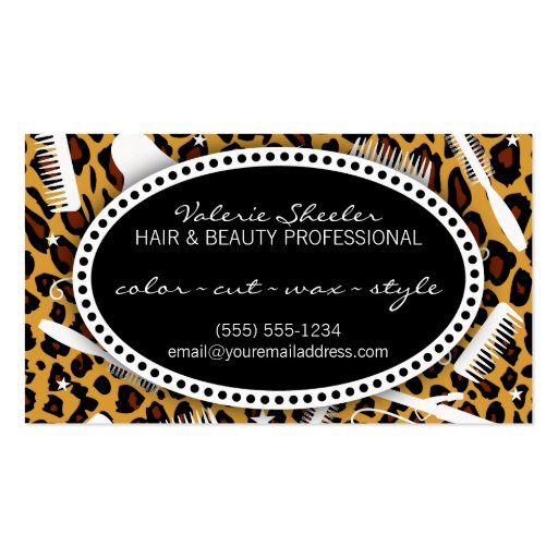 Leopard Print Hair & Beauty Appointment Business Card Templates (front side)