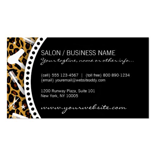 Leopard Print Hair Salon Tools Business Card Templates (back side)