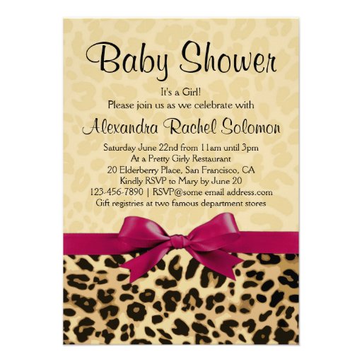 Leopard Print Hot Pink Girl Baby Shower Invitation (front side)