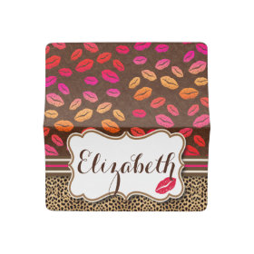 Leopard Print Lips Kisses Personalized Checkbook Cover