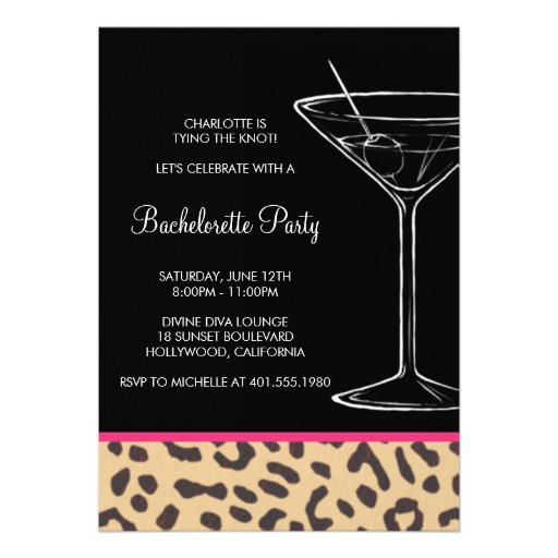 leopard print martini bachelorette custom announcements