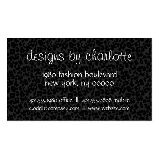 leopard print monogram business card template (back side)