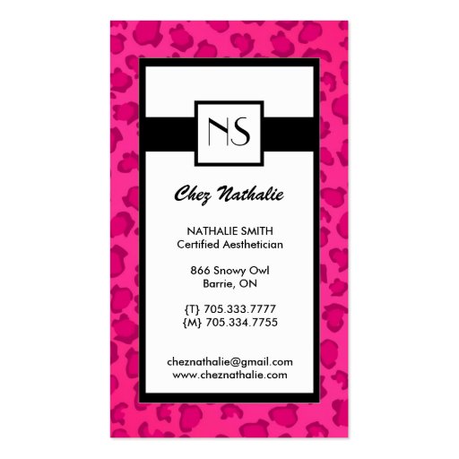 Leopard Print Monogram Business Cards (front side)