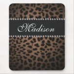 Leopard Print Monogram Rhinestone Bling Mouse Pad