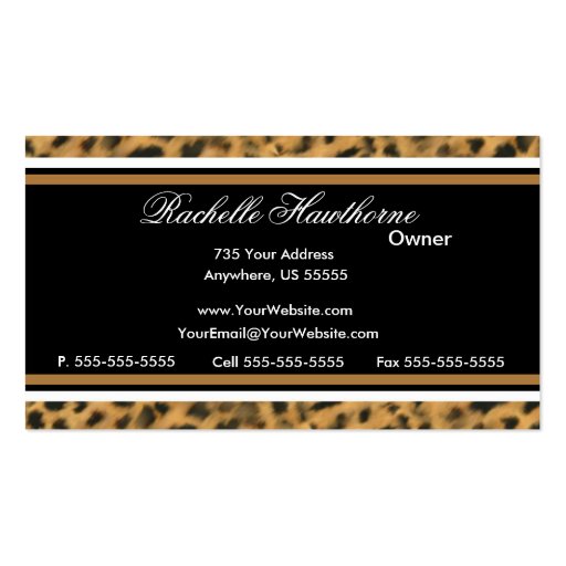 Leopard Print Monogram S Business Cards ~ Black (back side)