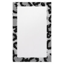 Leopard Print Pattern, Black and Gray. Personalized Stationery