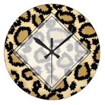 Leopard Print Pattern, Brown and Black. Round Clocks
