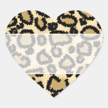 Leopard Print Pattern, Brown and Black. Heart Sticker