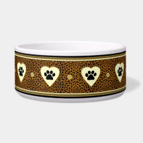 Leopard Print Paws and Hearts Dog Bowl pet bowls