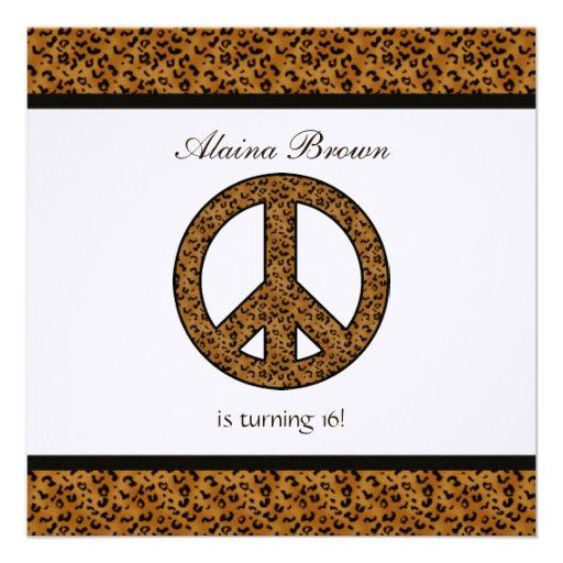 Leopard Print Peace Sign Birthday Party Invitation