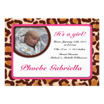 Leopard Print Pink Birth Announcements