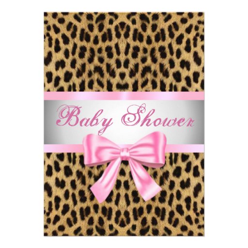 Leopard Print Pink Bow Baby Shower Invitation