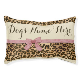 Leopard Print Pink Bow Female Girl Dog Bed Small Dog Bed