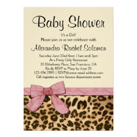 Leopard Print Pink Bow Girl Baby Shower Invitation