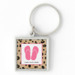 Leopard Print &amp; Pink Flip Flops Personalized Keychain