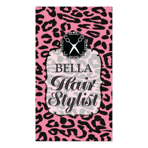 Leopard Print Pink Hair Stylist Appointment Cards Business Card Templates (front side)