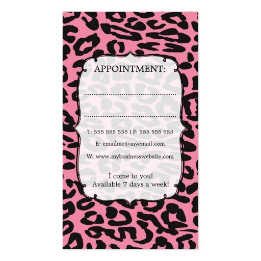 Leopard Print Pink Hair Stylist Appointment Cards Business Card Templates (back side)