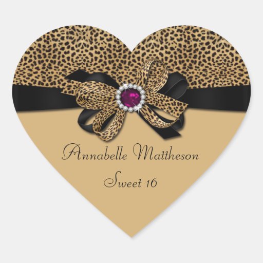 Leopard Print Pink Jewel Diamonds Sweet 16 Hear Sticker