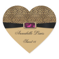 Leopard Print Pink Jewel Sweet 16 Heart Sticker sticker