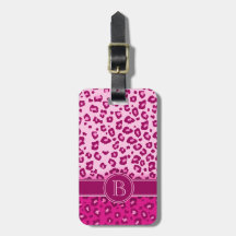 Leopard print pink monogram luggage tag